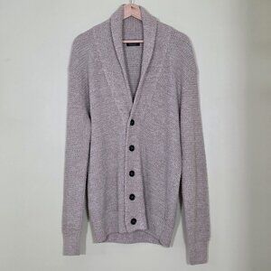 Zara Cardigan Men L Beige Marled Textured LS Shawl Collar Button Preppy Academia